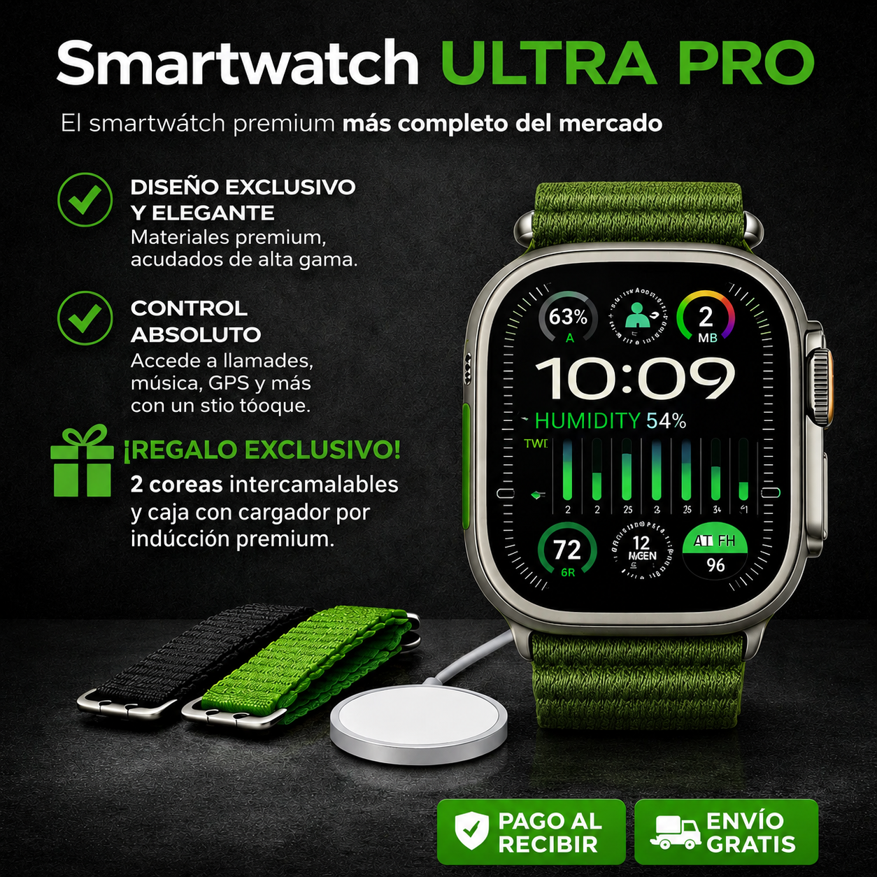 ⌚Smartwatch ULTRA PRO con 2 correas incluidas + caja y cargador por inducción premium + ¡ENVÍO GRATIS!🔥