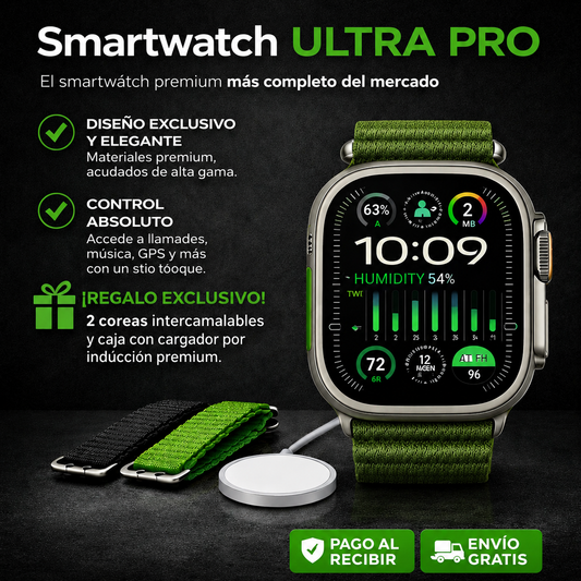 ⌚Smartwatch ULTRA PRO con 2 correas incluidas + caja y cargador por inducción premium + ¡ENVÍO GRATIS!🔥