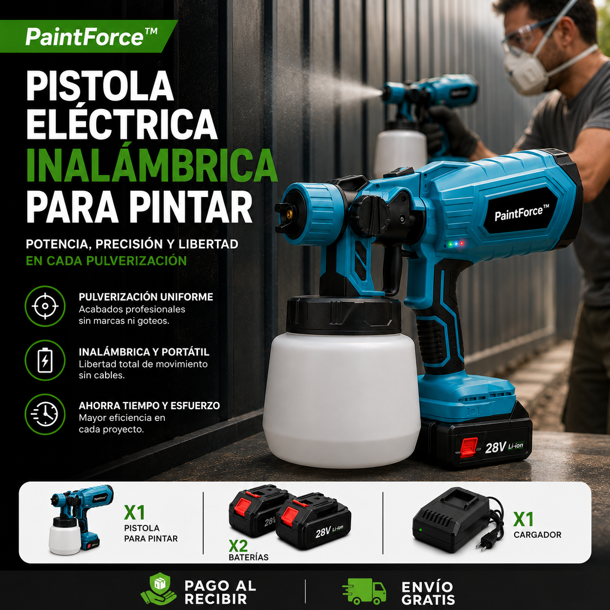 🎨 PaintForce™ – Pistola Eléctrica Inalámbrica para Pintar + 2 Baterías Incluidas + ¡ENVÍO GRATIS! 🔥