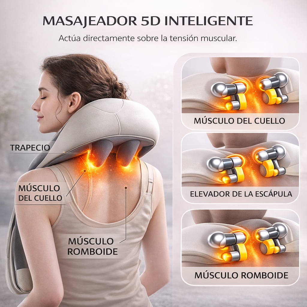 NeckRelief™ – Masajeador 5D para Cuello y Hombros con Calor Terapéutico + ¡ENVÍO GRATIS! 🔥