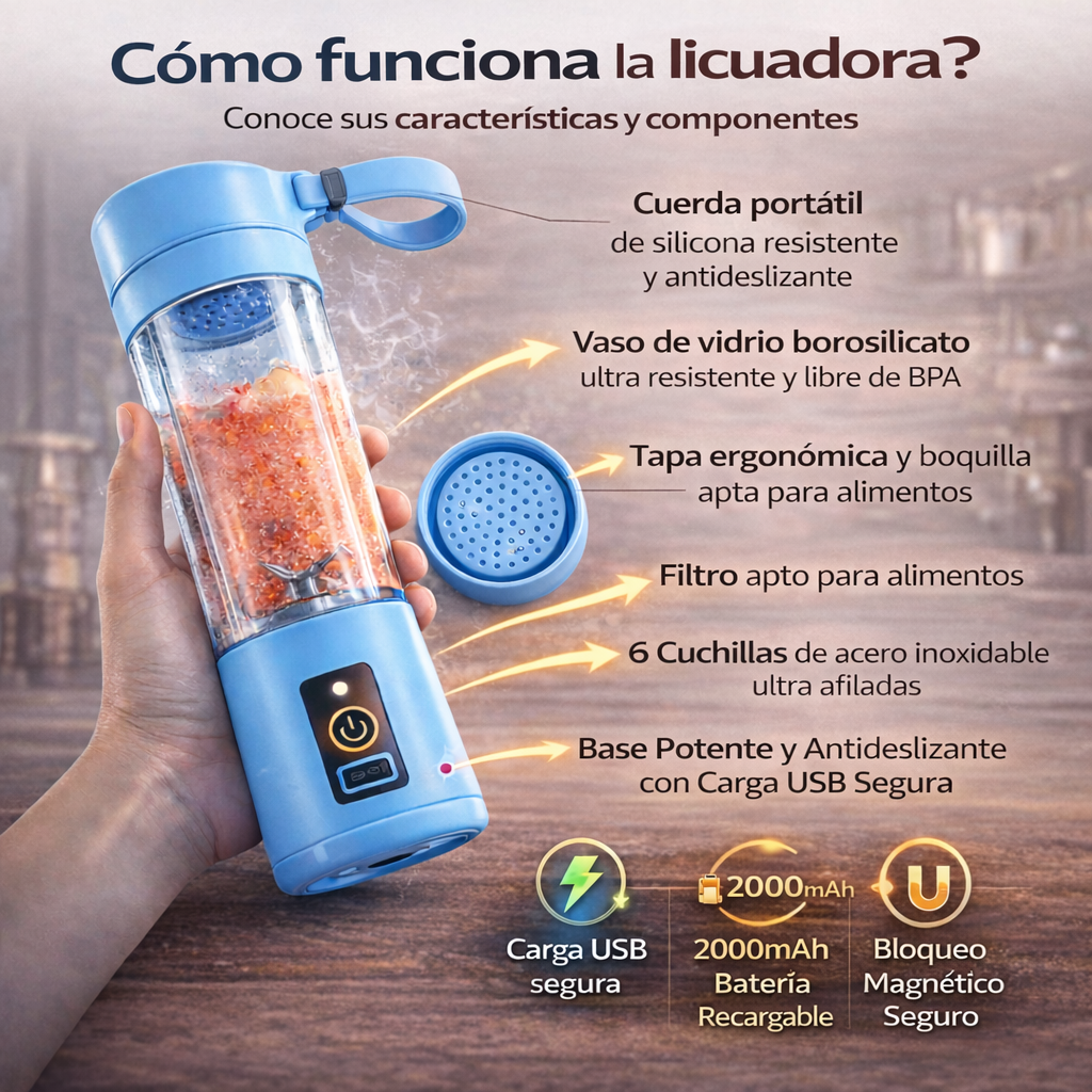🍓 NutriGo™ – Mini Licuadora Portátil con Pantalla LED + Cable USB y Tapa Ergonómica Premium + ¡REGALO EXCLUSIVO! 🔥