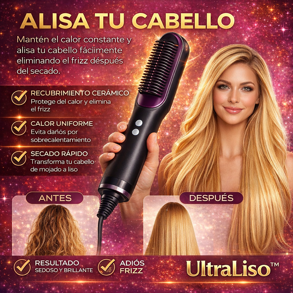 ✨ UltraLiso™ - Cepillo Alisador Profesional en 30 Segundos con Tecnología Anti Frizz + ¡ENVIO GRATIS!🔥