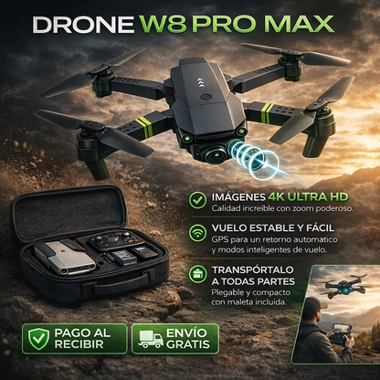 🚁 DRON W8 PRO MAX + MALETA DE TRANSPORTE + CONTROL REMOTO + BATERÍA DE ALTA AUTONOMÍA + REGALO EXCLUSIVO🔥