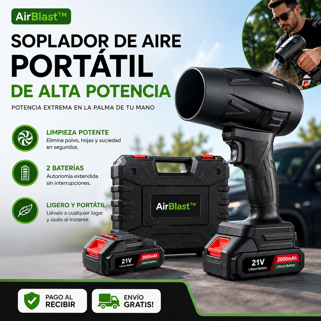 💨 AirBlast™ – Soplador de Aire Profesional Kit Completo: 2 Baterías + Estuche de transporte + ¡ENVÍO GRATIS! 🔥